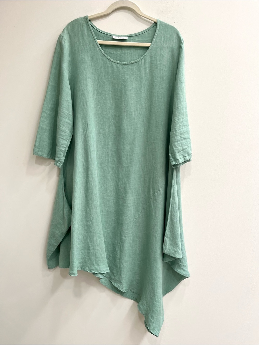 Bryn Walker Naida Light Linen Lagenlook Asymmetrical Tunic Dress Mint Green LG